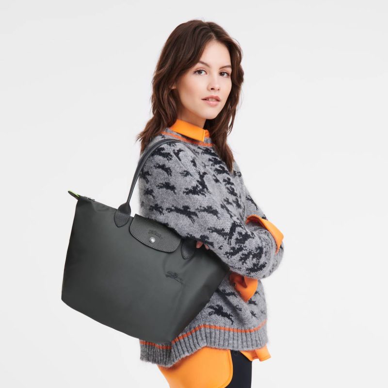 Le Pliage Green M Tote Bag Graphite - Recycled Canvas Shoulder Bags Longchamp Graphite Women