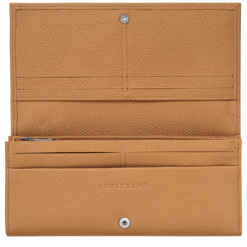 Le Roseau Flap Wallet Walnut - Leather Women Longchamp Walnut Leather Wallets - Image 3