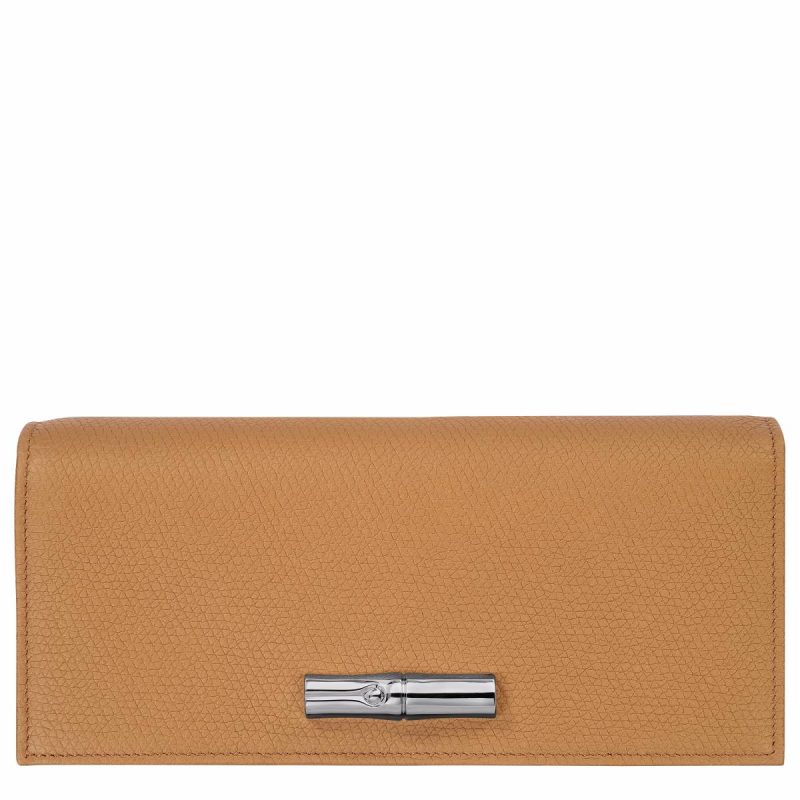 Le Roseau Flap Wallet Walnut - Leather Women Longchamp Walnut Leather Wallets