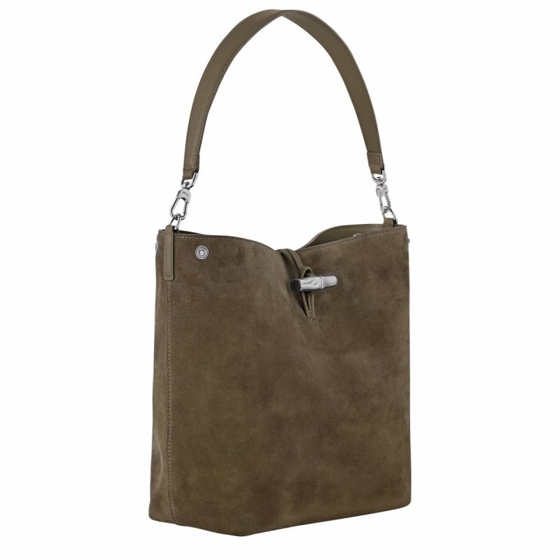Le Roseau M Hobo Bag Olive - Leather Olive Women Longchamp Leather Bags - Image 3