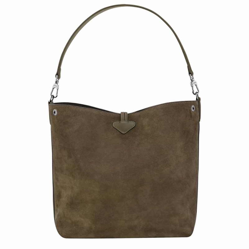 Le Roseau M Hobo Bag Olive - Leather Olive Women Longchamp Leather Bags - Image 4