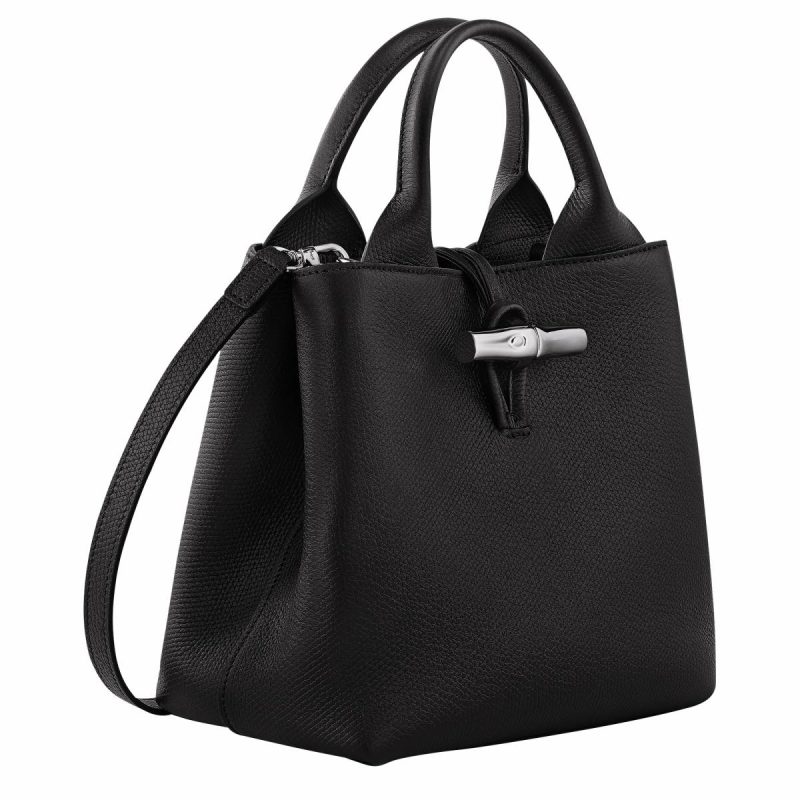 Le Roseau S Handbag Black - Leather Longchamp Black Leather Bags Women - Image 3