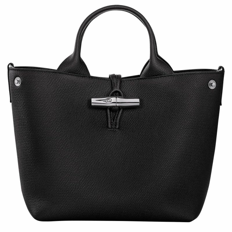 Le Roseau S Handbag Black - Leather Longchamp Black Leather Bags Women - Image 5