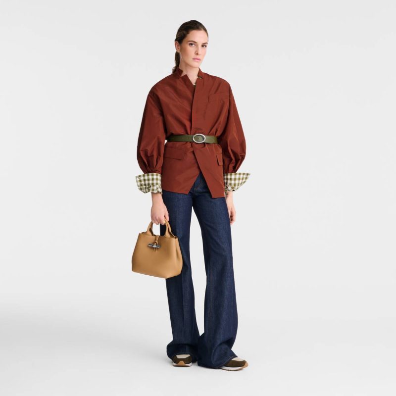 Le Roseau S Handbag Walnut - Leather Walnut Women Longchamp Leather Bags - Image 2