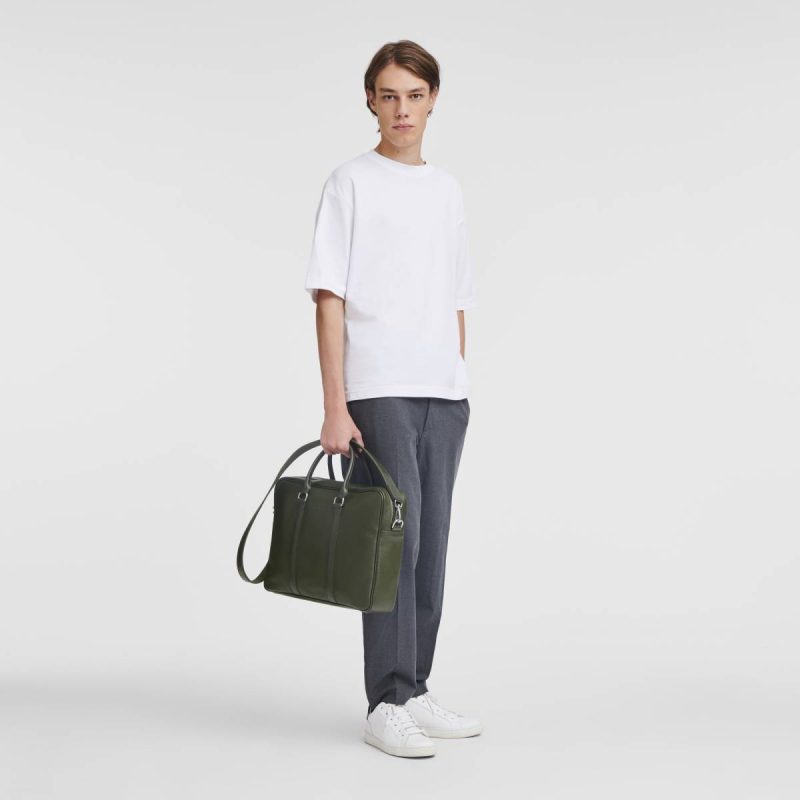 Leather Bags Le Foulonné M Briefcase Khaki - Leather Khaki Longchamp Women - Image 2