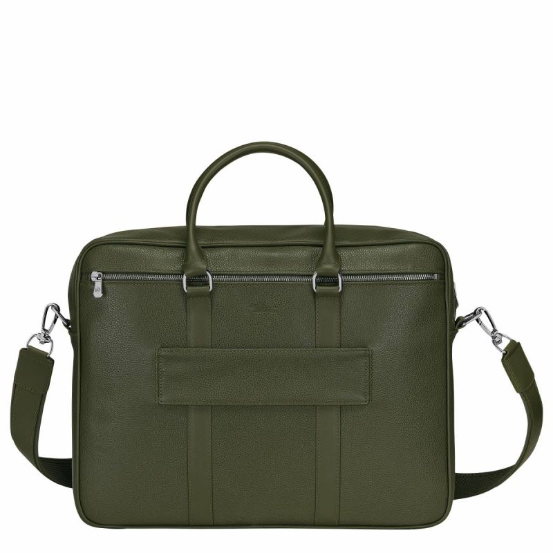 Leather Bags Le Foulonné M Briefcase Khaki - Leather Khaki Longchamp Women - Image 4