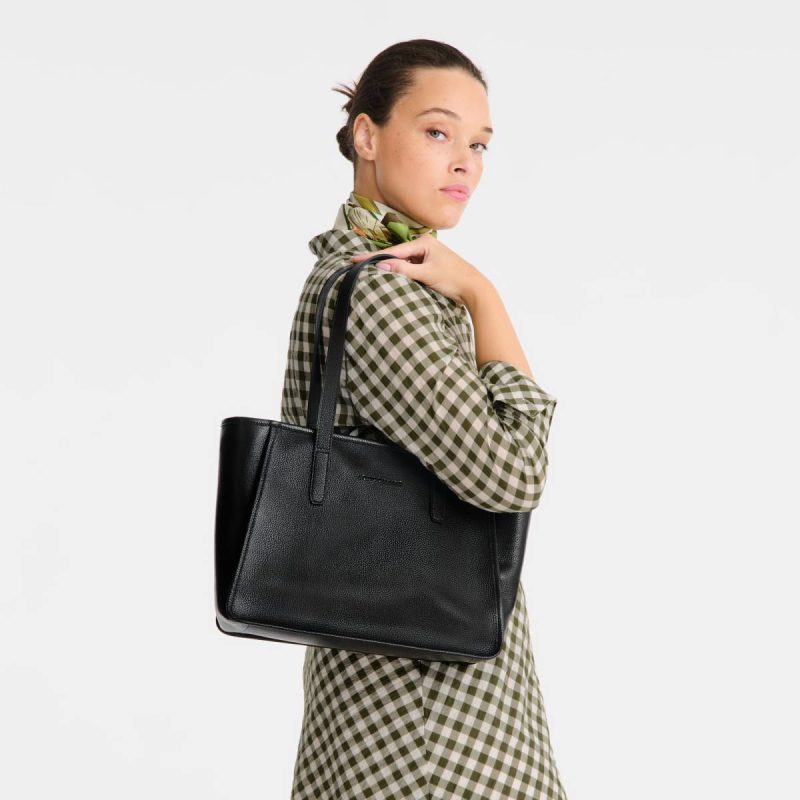 Leather Bags Women Black Longchamp Le Foulonné L Tote Bag Black - Leather - Image 2