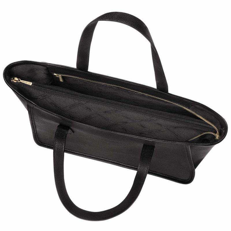 Leather Bags Women Black Longchamp Le Foulonné L Tote Bag Black - Leather - Image 5
