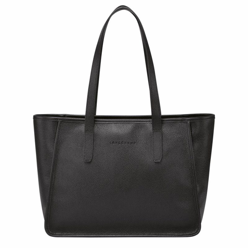 Leather Bags Women Black Longchamp Le Foulonné L Tote Bag Black - Leather