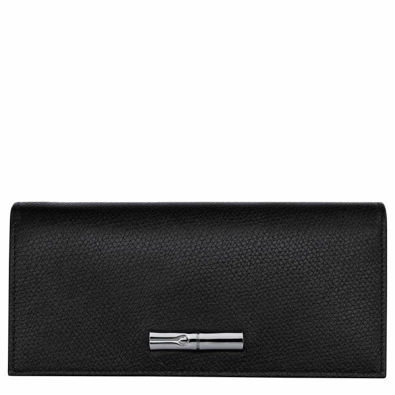 Leather Wallets Women Black Le Roseau Flap Wallet Black - Leather Longchamp