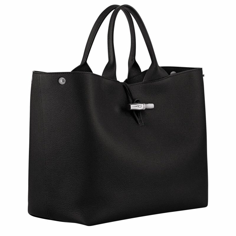 Longchamp Black Le Roseau L Handbag Black - Leather Women Leather Bags - Image 3