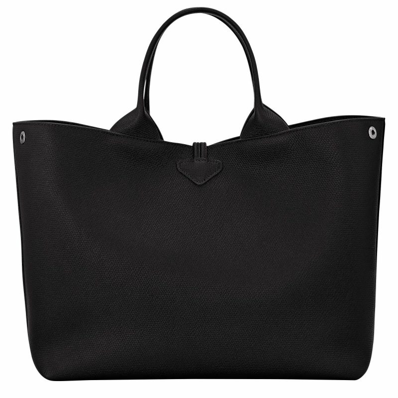 Longchamp Black Le Roseau L Handbag Black - Leather Women Leather Bags - Image 4