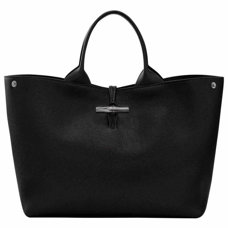 Longchamp Black Le Roseau L Handbag Black - Leather Women Leather Bags