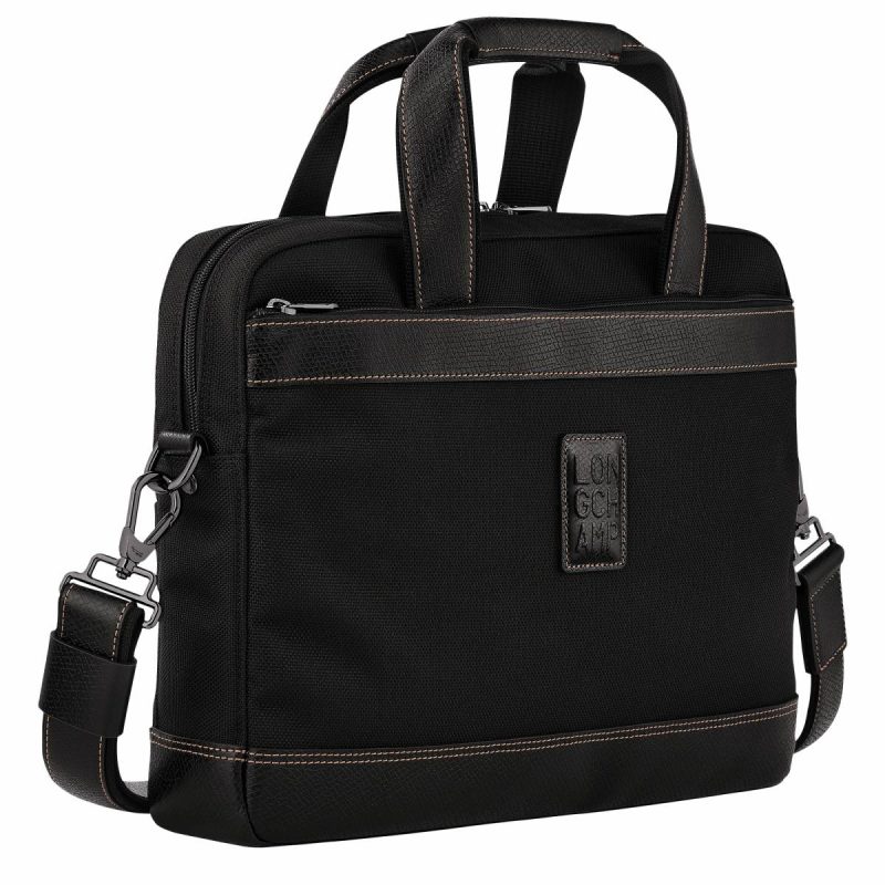 Longchamp Boxford S Briefcase Black - Recycled Canvas Black Men Briefcase - Image 2