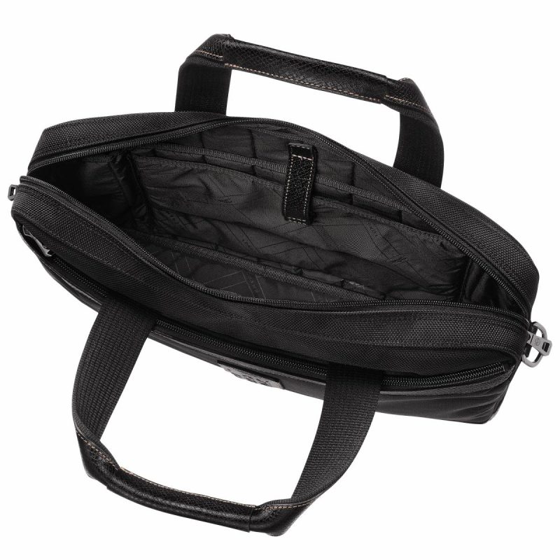 Longchamp Boxford S Briefcase Black - Recycled Canvas Black Men Briefcase - Image 4