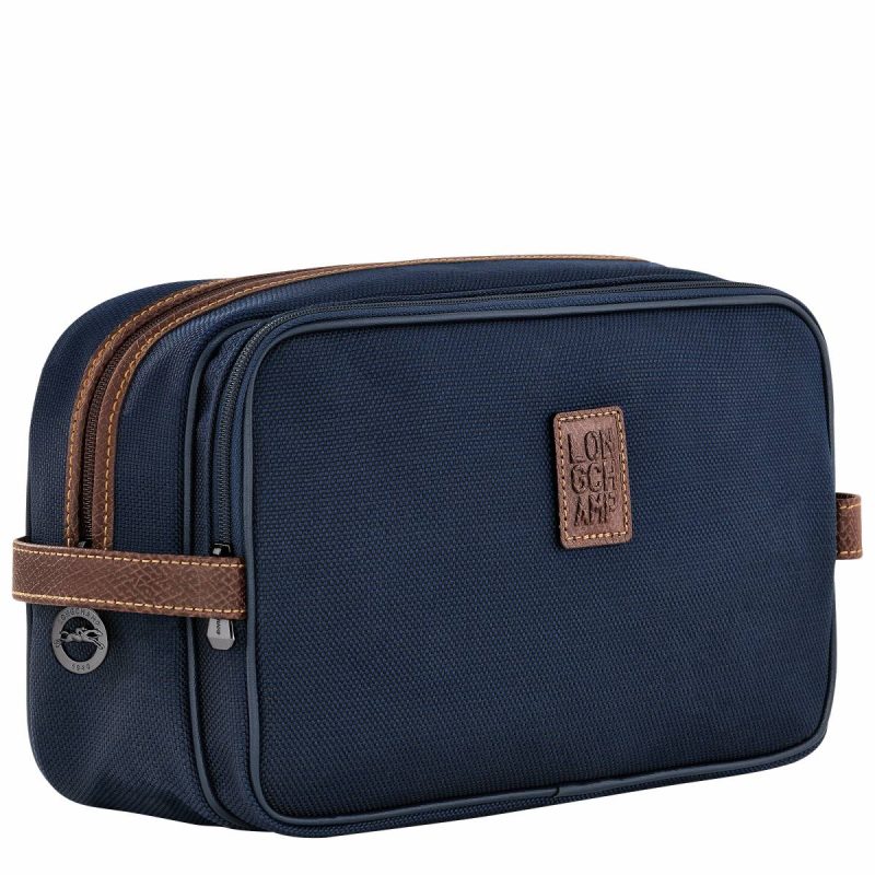 Longchamp Boxford Toiletry Case Blue - Recycled Canvas Toiletry Bags Women Blue