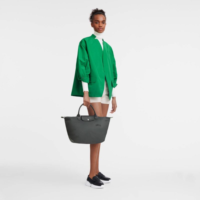 Longchamp Graphite Women Le Pliage Green M Handbag Graphite - Recycled Canvas Handbags