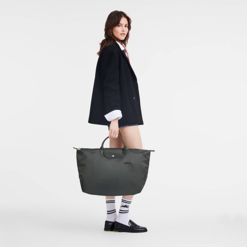Longchamp Graphite Women Travel Bags Le Pliage Green L Travel Bag Graphite - Recycled Canvas