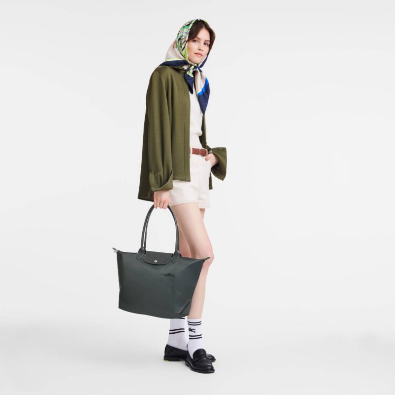 Longchamp Le Pliage Green L Tote Bag Graphite - Recycled Canvas Graphite Women Shoulder Bags