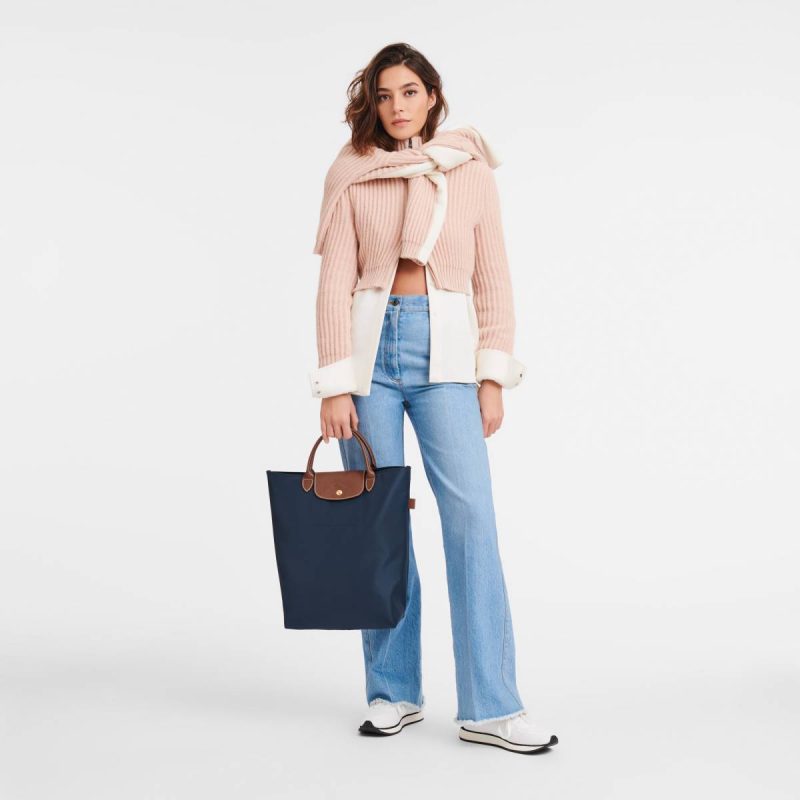 Longchamp Le Pliage Original M Tote Bag Navy - Canvas Handbags Women Navy - Image 2