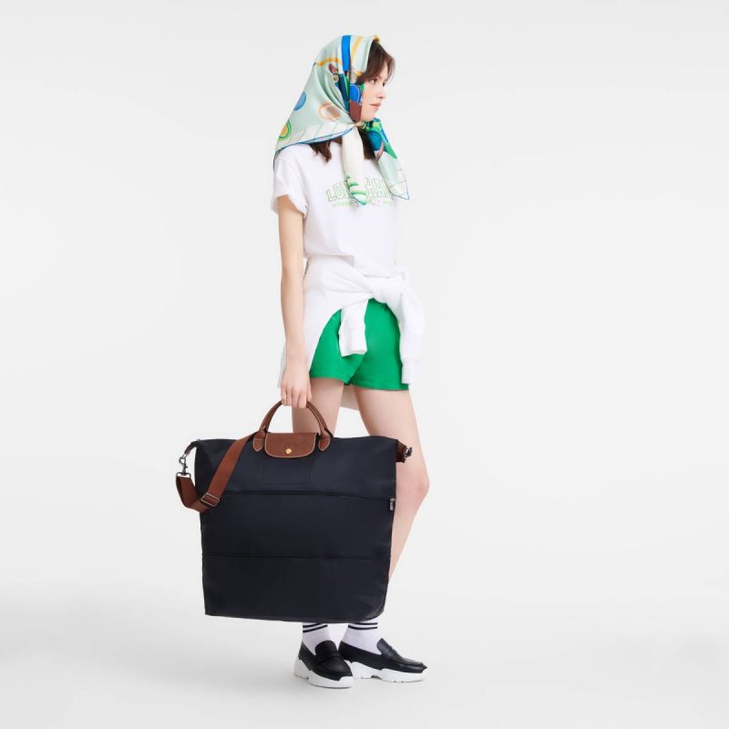 Longchamp Le Pliage Original Travel Bag Expandable Black - Recycled Canvas Travel Bags Black Women