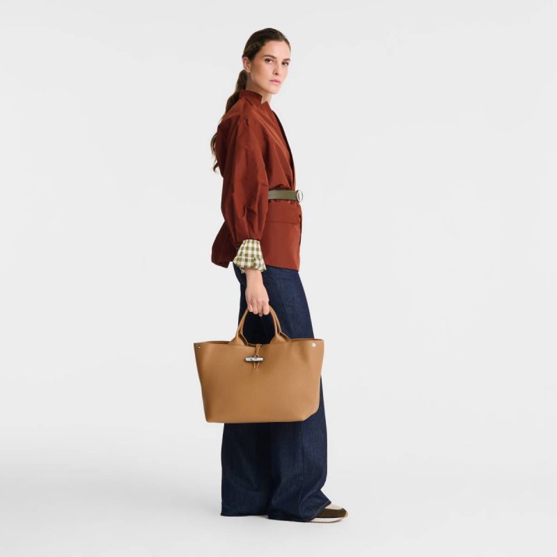 Longchamp Le Roseau L Handbag Walnut - Leather Women Leather Bags Walnut - Image 2