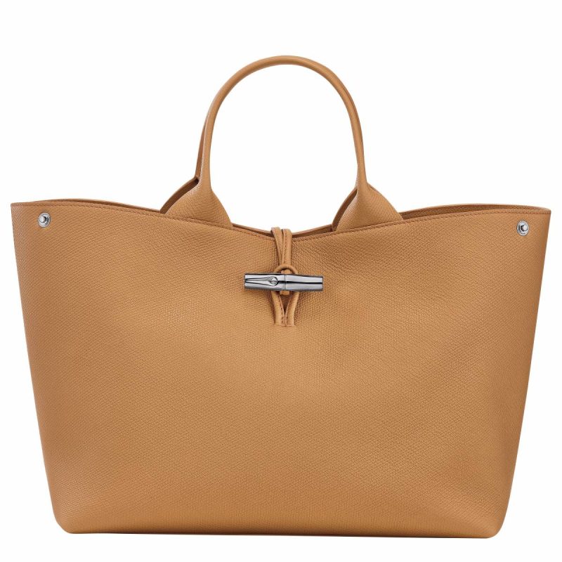 Longchamp Le Roseau L Handbag Walnut - Leather Women Leather Bags Walnut