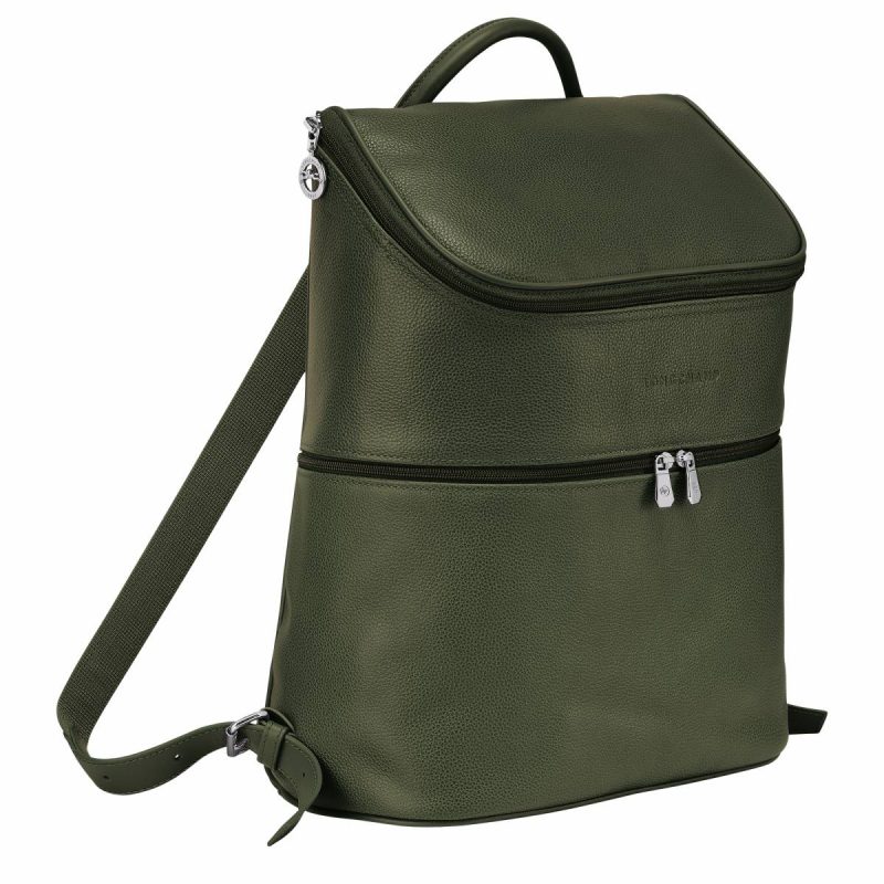 Longchamp Leather Bags Women Khaki Le Foulonné Backpack Khaki - Leather - Image 2