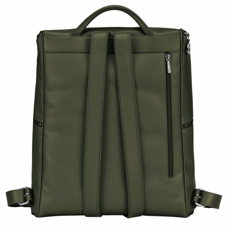 Longchamp Leather Bags Women Khaki Le Foulonné Backpack Khaki - Leather - Image 3