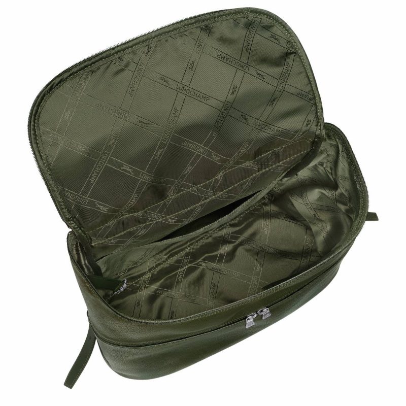 Longchamp Leather Bags Women Khaki Le Foulonné Backpack Khaki - Leather - Image 4