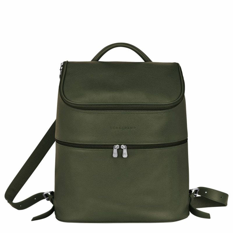 Longchamp Leather Bags Women Khaki Le Foulonné Backpack Khaki - Leather