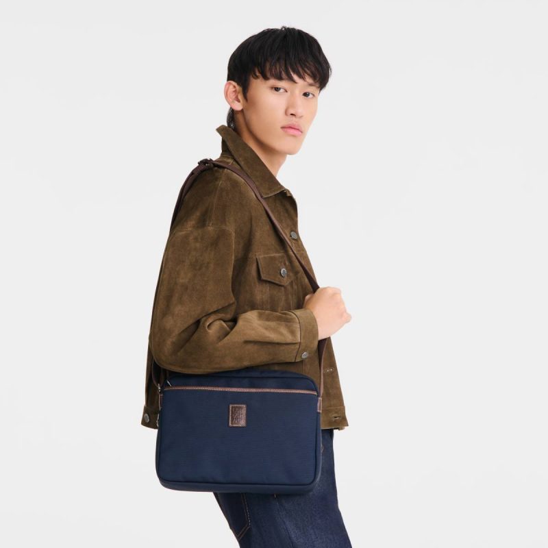 Longchamp Men Boxford M Camera Bag Blue - Recycled Canvas Crossbody Bags Blue