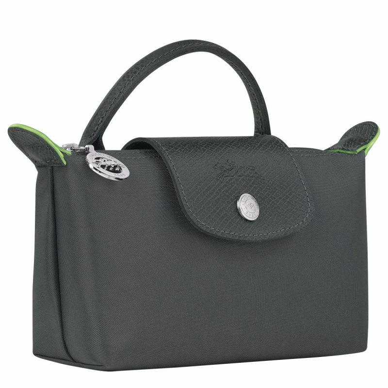Longchamp Women Graphite Le Pliage Green Pouch With Handle Graphite - Recycled Canvas Pouches & Cases - Image 2