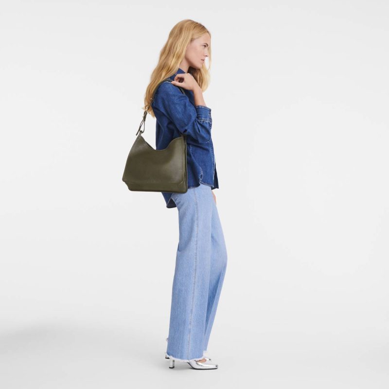 Longchamp Women Le Foulonné M Hobo Bag Khaki - Leather Leather Bags Khaki - Image 2