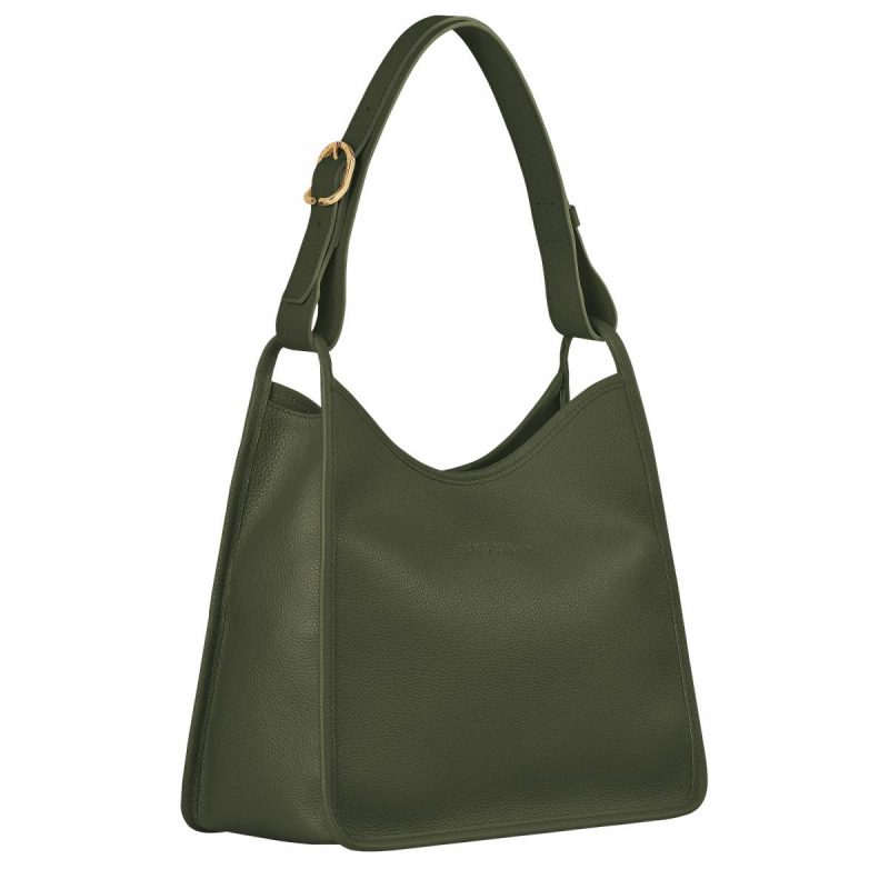 Longchamp Women Le Foulonné M Hobo Bag Khaki - Leather Leather Bags Khaki - Image 3