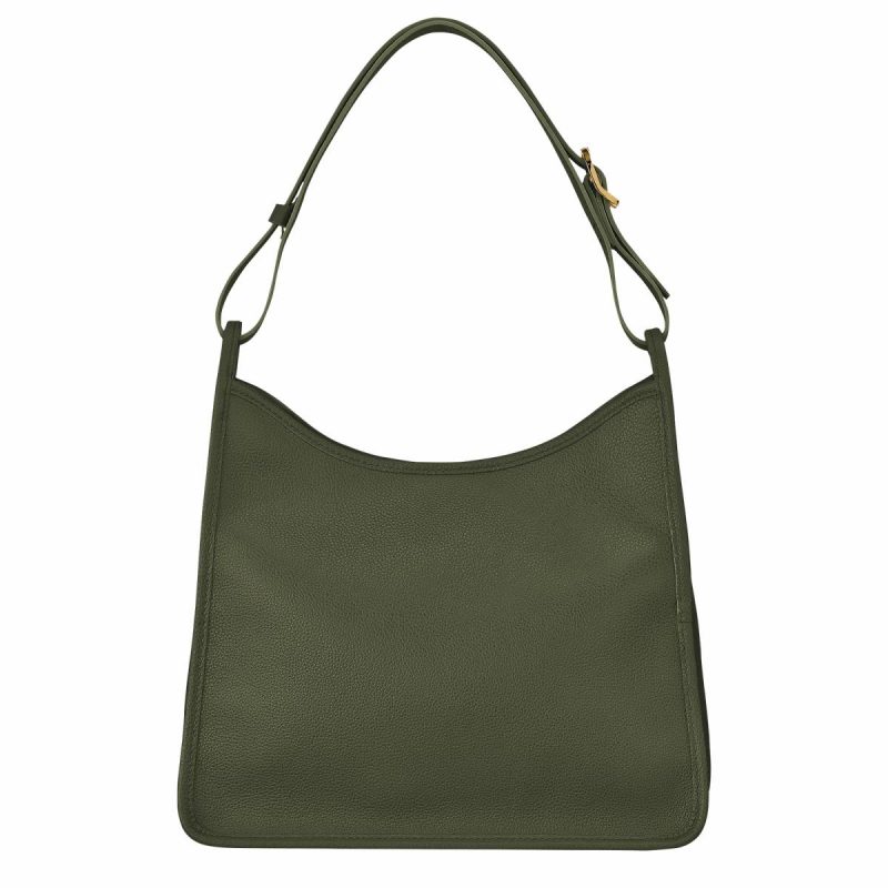 Longchamp Women Le Foulonné M Hobo Bag Khaki - Leather Leather Bags Khaki - Image 4