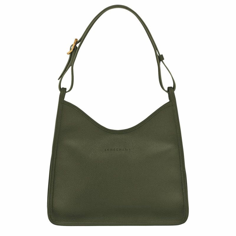 Longchamp Women Le Foulonné M Hobo Bag Khaki - Leather Leather Bags Khaki