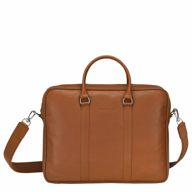 Longchamp Women Leather Bags Le Foulonné M Briefcase Caramel - Leather Caramel