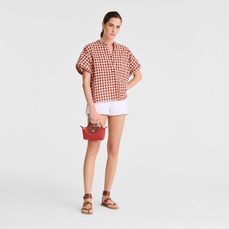 Longchamp Women Pouches & Cases Tomato Le Pliage Original Pouch With Handle Tomato - Recycled Canvas
