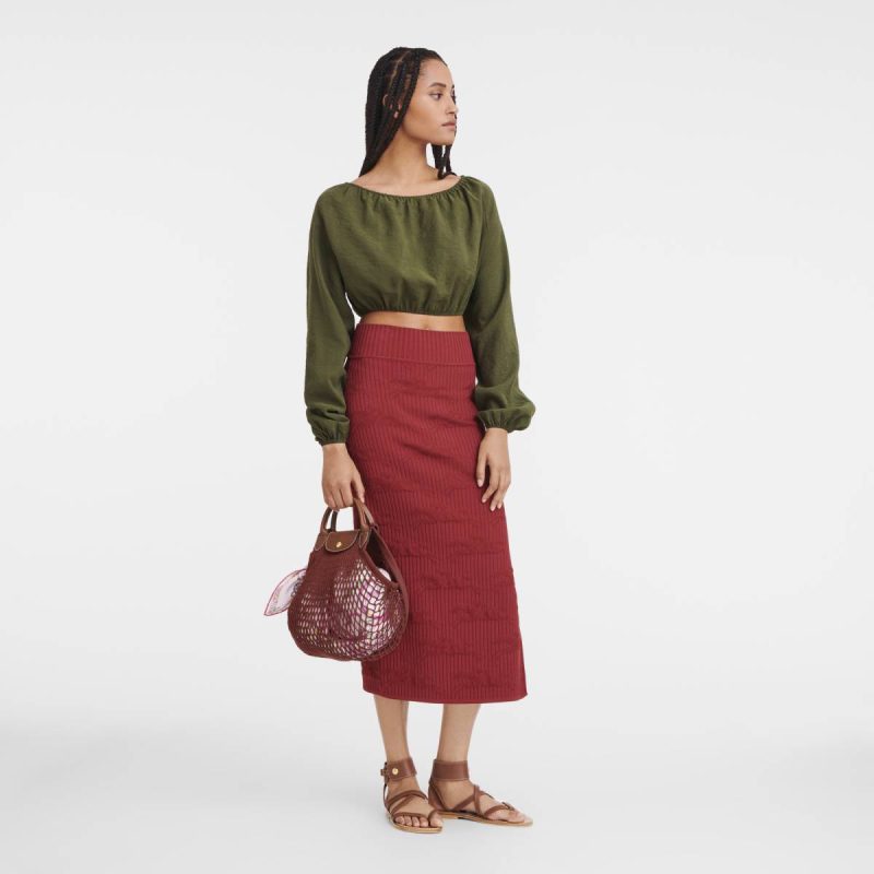 Mahogany Handbags Le Pliage Filet L Mesh Bag Mahogany - Canvas Women Longchamp - Image 2