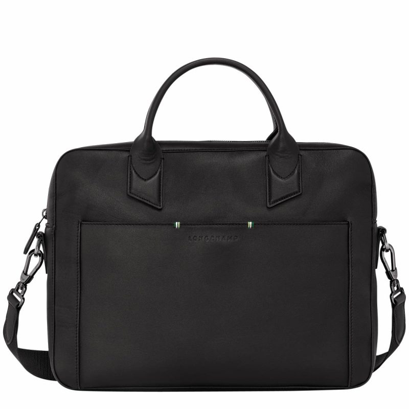 Men Black Longchamp Sur Seine Briefcase Black - Leather Leather Bags