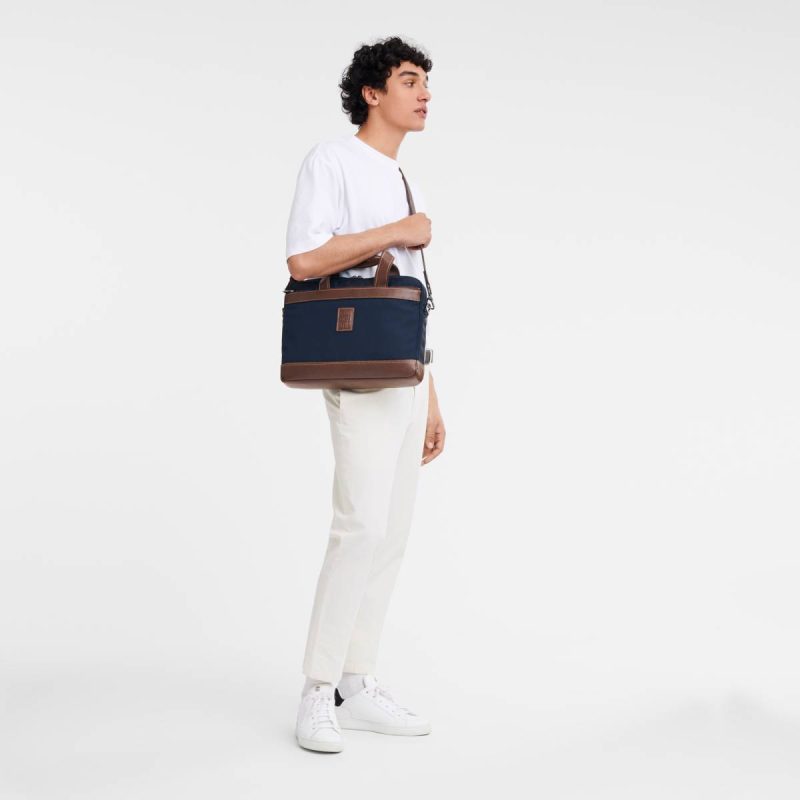 Men Briefcase Blue Longchamp Boxford S Briefcase Blue - Recycled Canvas