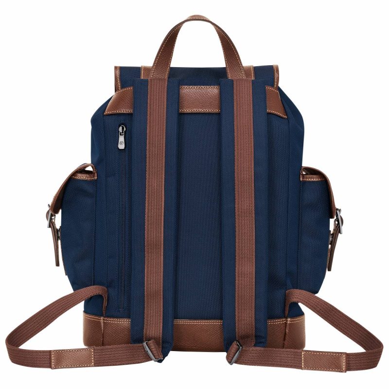 Men Longchamp Boxford Backpack Blue - Recycled Canvas Blue Backpacks - Image 3