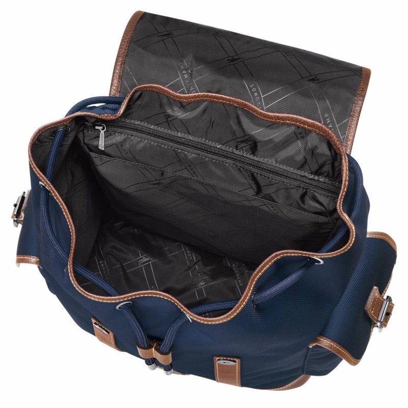 Men Longchamp Boxford Backpack Blue - Recycled Canvas Blue Backpacks - Image 4