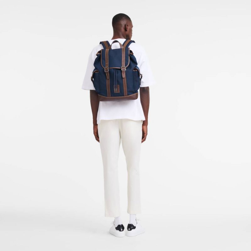 Men Longchamp Boxford Backpack Blue - Recycled Canvas Blue Backpacks