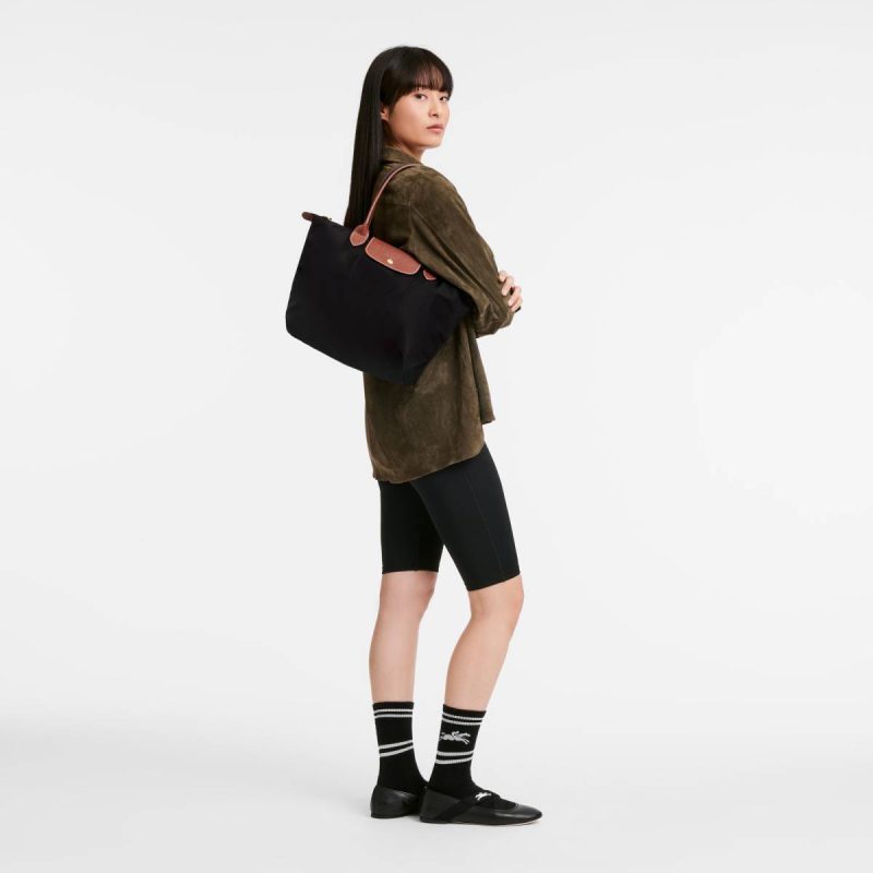 Shoulder Bags Black Longchamp Le Pliage Original M Tote Bag Black - Recycled Canvas Women