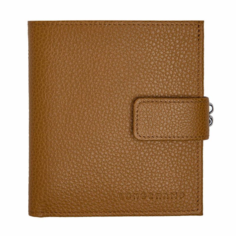 Walnut Leather Wallets Longchamp Women Le Foulonné Compact Wallet Walnut - Leather
