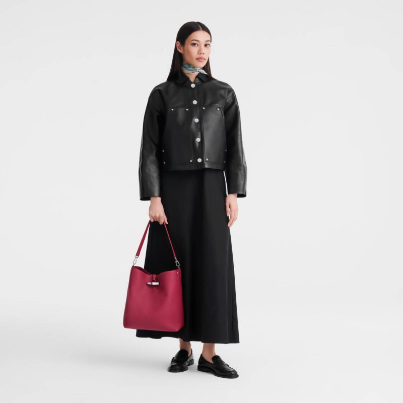 Women Beetroot Longchamp Le Roseau M Shoulder Bag Beetroot - Leather Leather Bags - Image 2