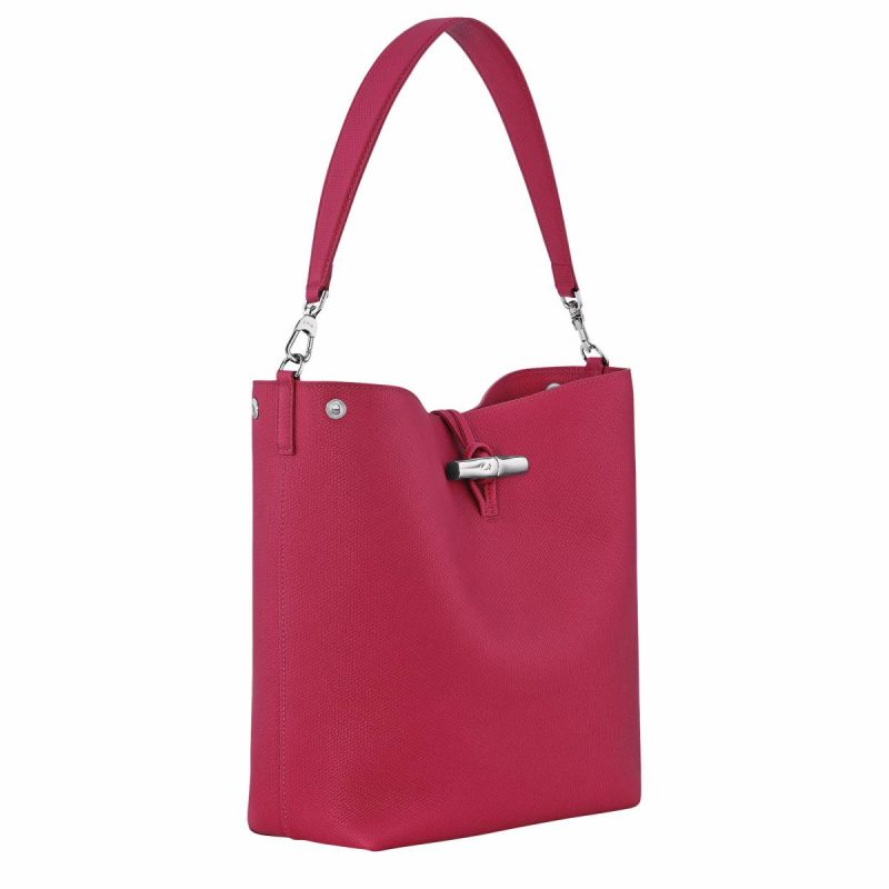 Women Beetroot Longchamp Le Roseau M Shoulder Bag Beetroot - Leather Leather Bags - Image 3