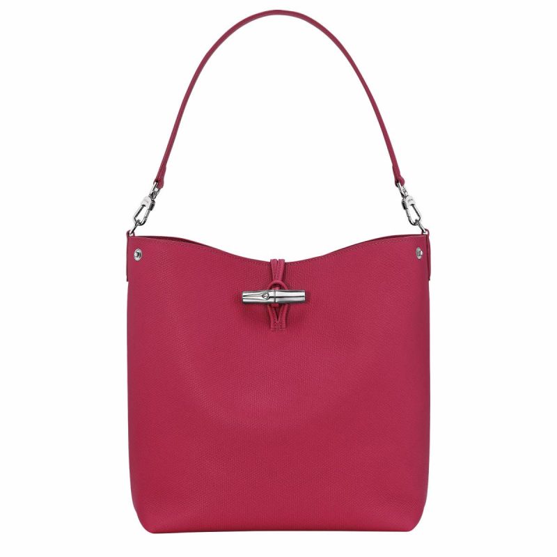 Women Beetroot Longchamp Le Roseau M Shoulder Bag Beetroot - Leather Leather Bags